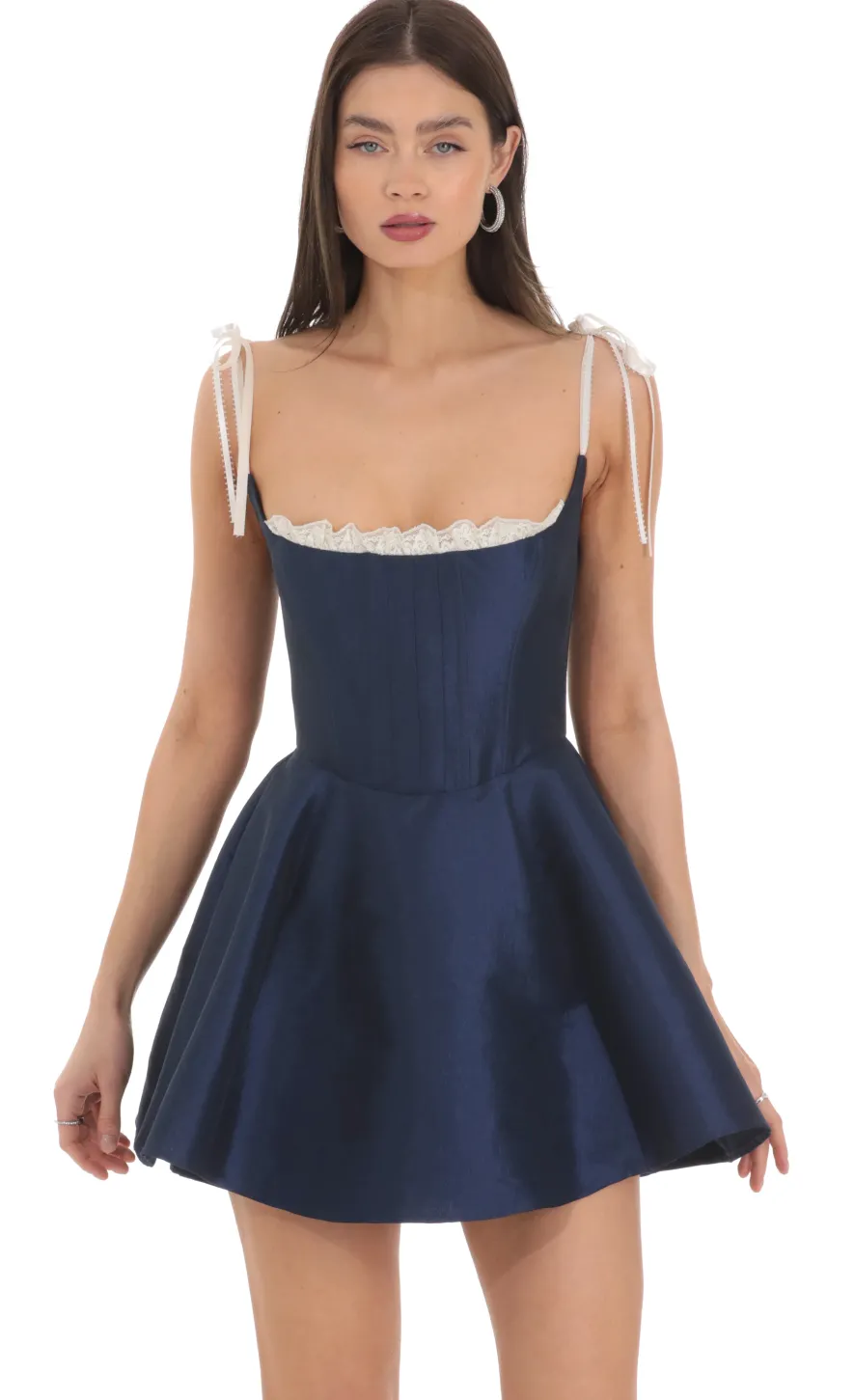 LUCY IN THE SKY Mini Dresses^Lace Trim Fit And Flare Dress In Navy