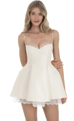 LUCY IN THE SKY Mini Dresses^Lace Trim Fit And Flare Dress In Ivory