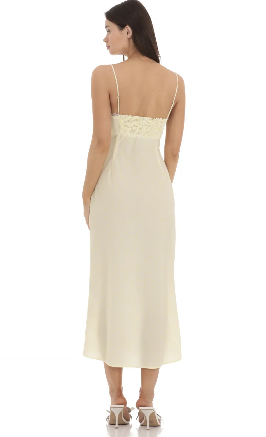 LUCY IN THE SKY Midi Dresses^Lace Trim Front Tie Midi Dress In Yellow