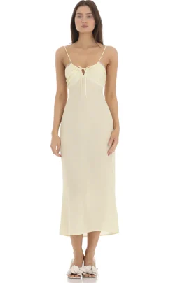 LUCY IN THE SKY Midi Dresses^Lace Trim Front Tie Midi Dress In Yellow