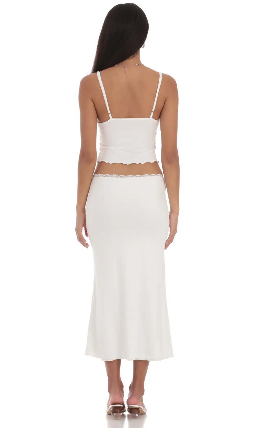 LUCY IN THE SKY Two-Piece Sets^Lace Trim Maxi Two Piece Set In White