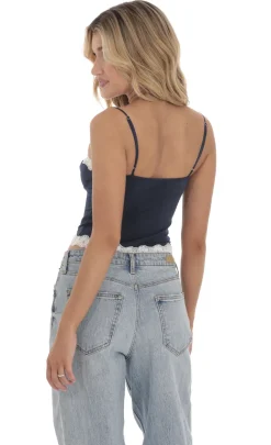 LUCY IN THE SKY Tops^Lace Trim Top In Navy
