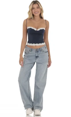 LUCY IN THE SKY Tops^Lace Trim Top In Navy