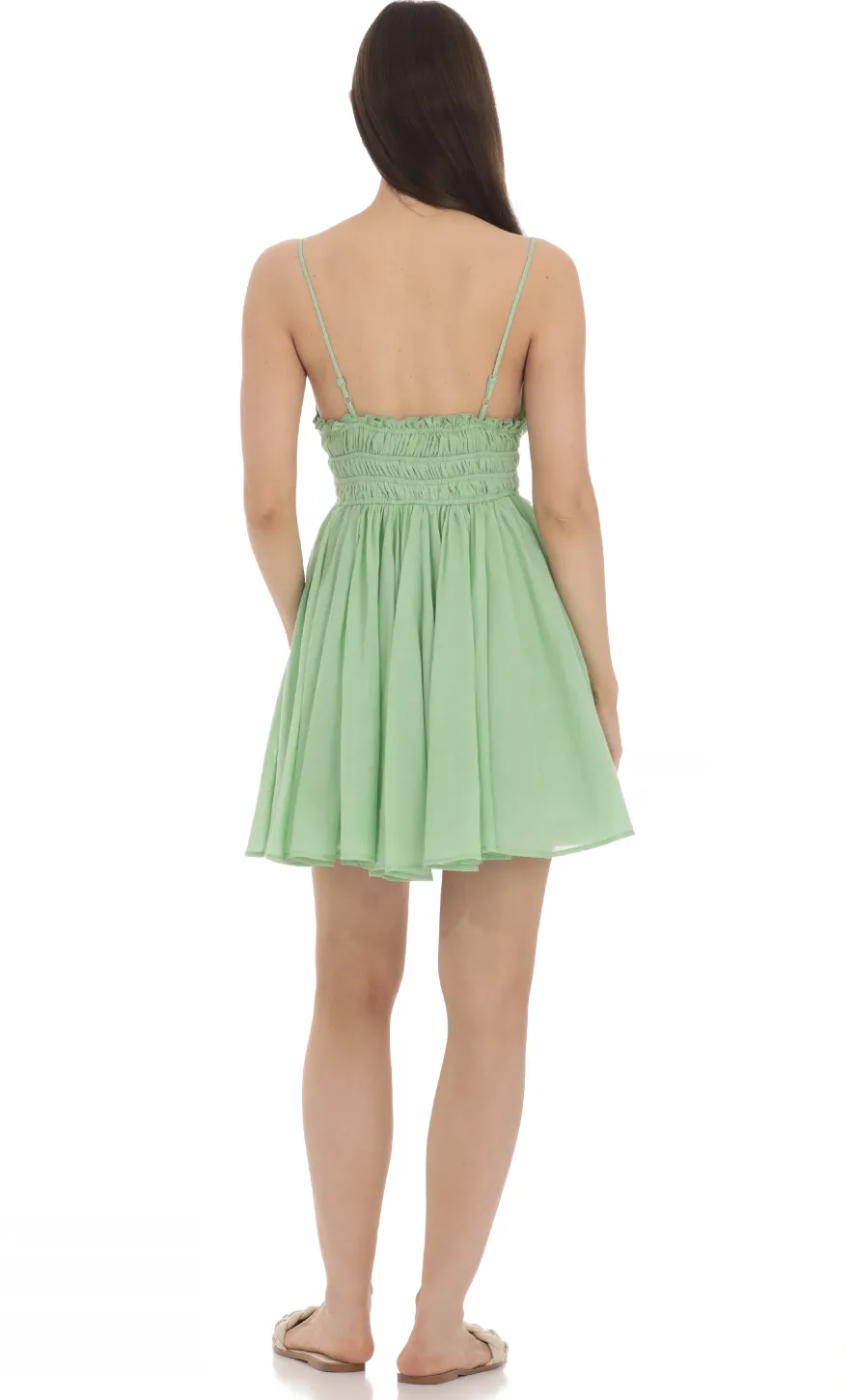 LUCY IN THE SKY Mini Dresses^Lace Trim V-Neck Dress In Green