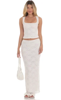 LUCY IN THE SKY Two-Piece Sets^Lace Two Piece Maxi Skirt Set In White