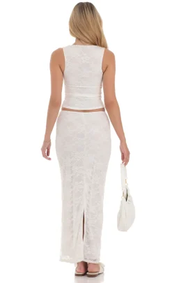 LUCY IN THE SKY Two-Piece Sets^Lace Two Piece Maxi Skirt Set In White