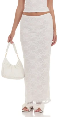 LUCY IN THE SKY Two-Piece Sets^Lace Two Piece Maxi Skirt Set In White