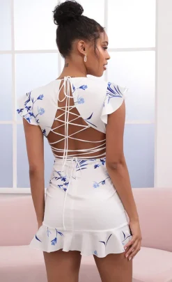 LUCY IN THE SKY Mini Dresses^Lace-Up Back In Floral Blue