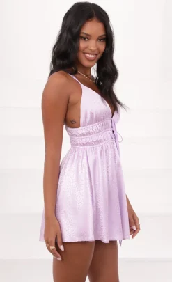 LUCY IN THE SKY Mini Dresses^Lace Up Dress In Lavender Leopard Jacquard Print