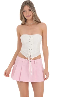 LUCY IN THE SKY Tops^Lace-Up Strapless Top In White