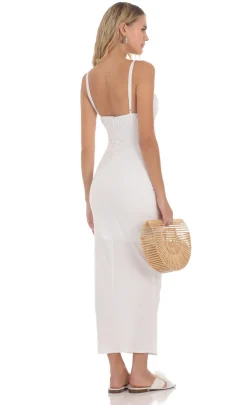 LUCY IN THE SKY Maxi Dresses^Linen Bodycon Maxi Dress In White