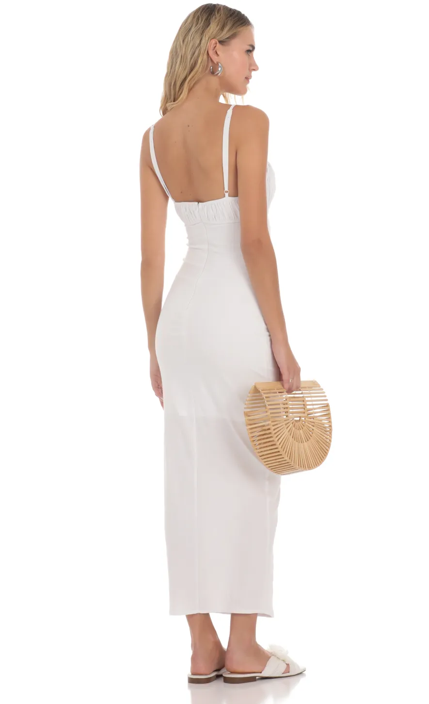 LUCY IN THE SKY Maxi Dresses^Linen Bodycon Maxi Dress In White