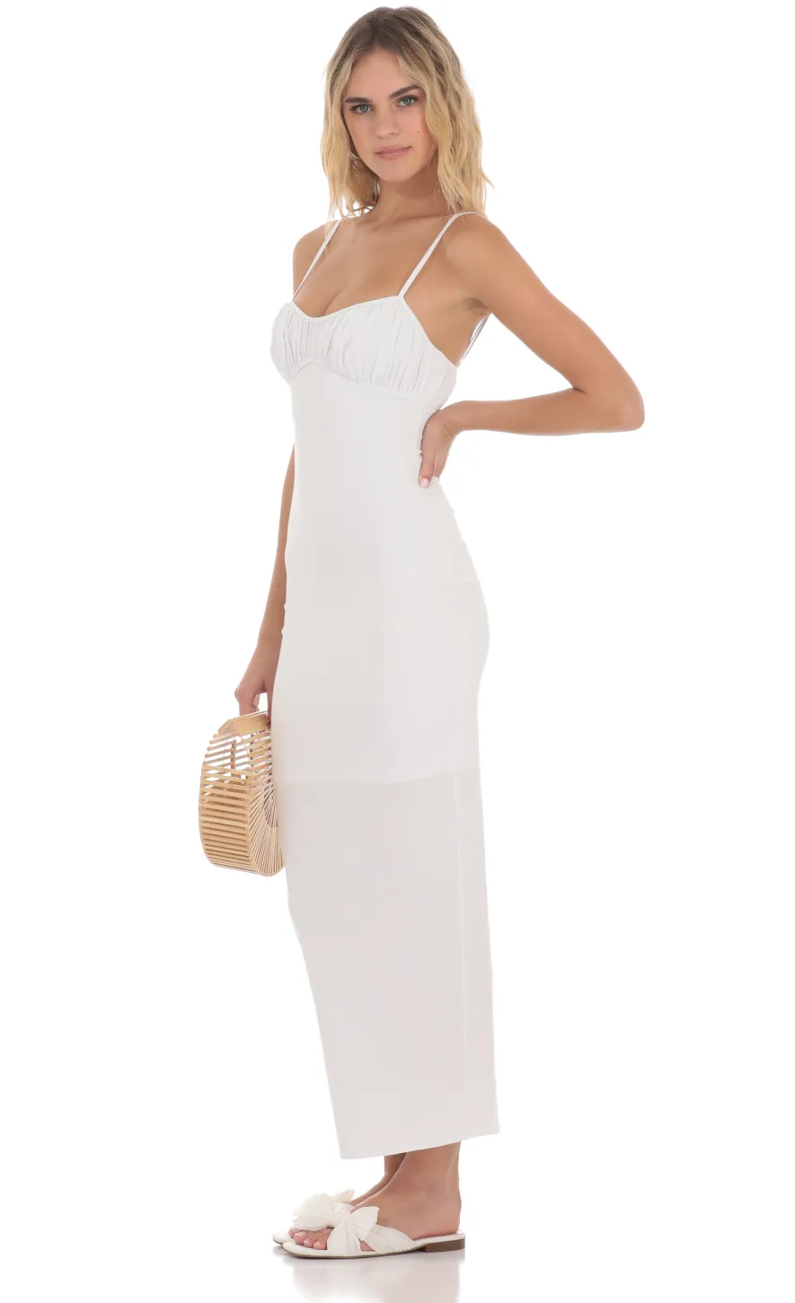LUCY IN THE SKY Maxi Dresses^Linen Bodycon Maxi Dress In White