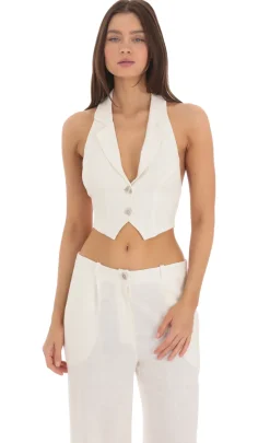 LUCY IN THE SKY Tops^Linen Collared Vest Top In Ivory