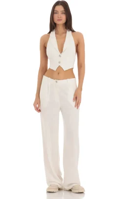 LUCY IN THE SKY Tops^Linen Collared Vest Top In Ivory