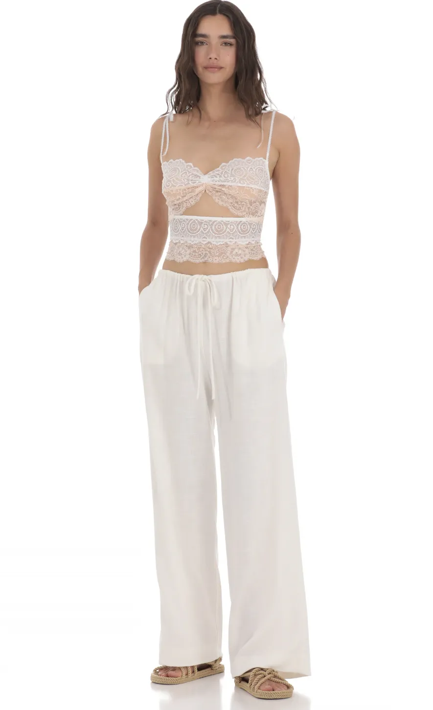 LUCY IN THE SKY Pants^Linen Drawstring Pants In Cream