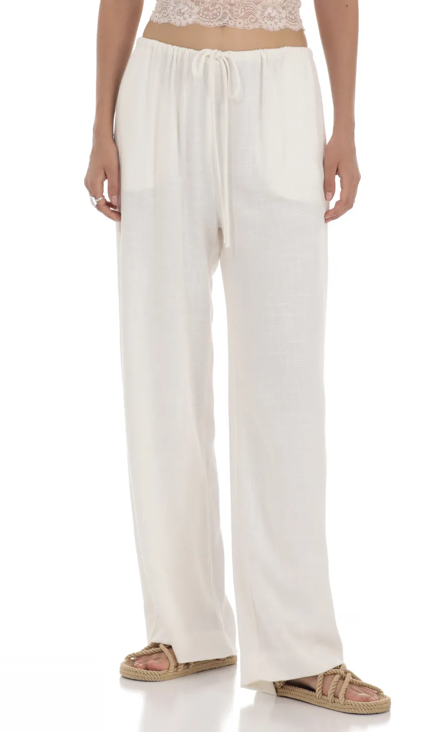 LUCY IN THE SKY Pants^Linen Drawstring Pants In Cream