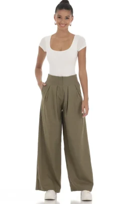 LUCY IN THE SKY Pants^Linen Pleated Pants In Olive