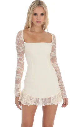 LUCY IN THE SKY Mini Dresses^Long Lace Sleeve Ruffle Dress In Cream