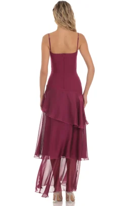 LUCY IN THE SKY Maxi Dresses^Long Ruffle Maxi Dress In Plum