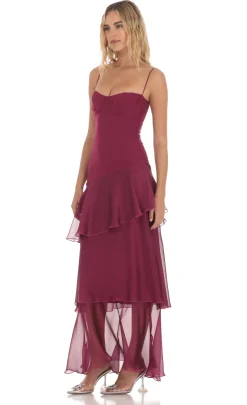 LUCY IN THE SKY Maxi Dresses^Long Ruffle Maxi Dress In Plum