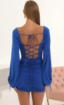 LUCY IN THE SKY Mini Dresses^Long Sleeve Corset Dress In Blue