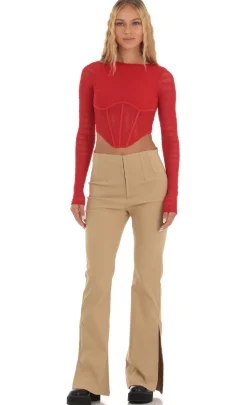 LUCY IN THE SKY Tops^Long Sleeve Corset Top In Red