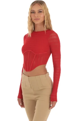 LUCY IN THE SKY Tops^Long Sleeve Corset Top In Red