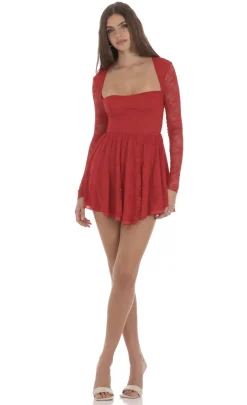 LUCY IN THE SKY Mini Dresses^Long Sleeve Lace A-line Dress In Red