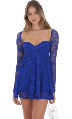 LUCY IN THE SKY Mini Dresses^Long Sleeve Lace Babydoll Dress In Blue