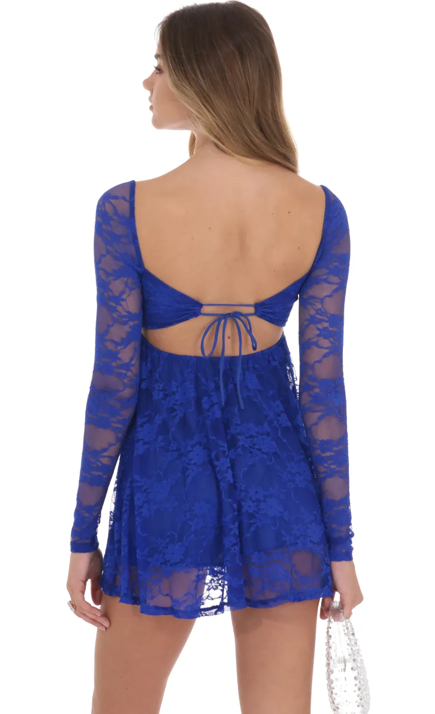 LUCY IN THE SKY Mini Dresses^Long Sleeve Lace Babydoll Dress In Blue