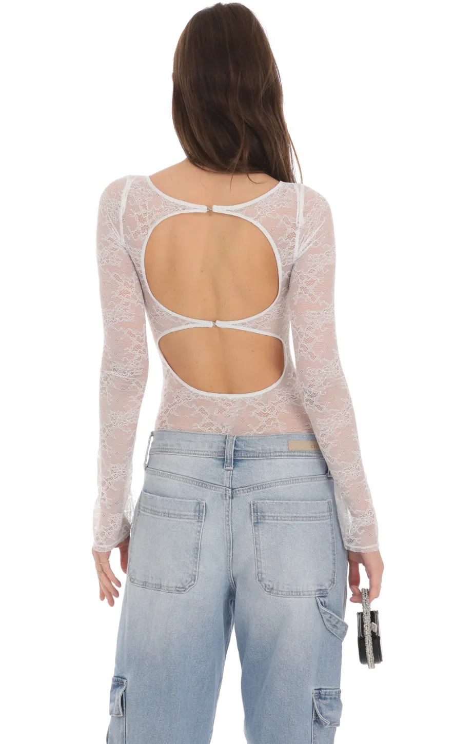 LUCY IN THE SKY Bodysuits^Long Sleeve Lace Bodysuit In White