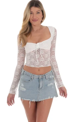LUCY IN THE SKY Tops^Long Sleeve Lace Top In White