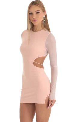 LUCY IN THE SKY Mini Dresses^Long Sleeve Open Back Dress In Peach