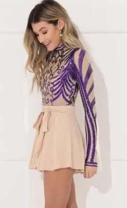 LUCY IN THE SKY Rompers^Long Sleeve Romper In Purple Champagne