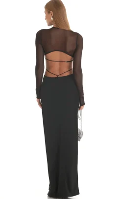 LUCY IN THE SKY Maxi Dresses^Long Sleeve Sheer Back Dress In Black