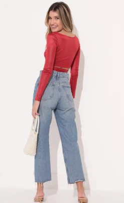 LUCY IN THE SKY Tops^Long Sleeve Sparkle Top In Red