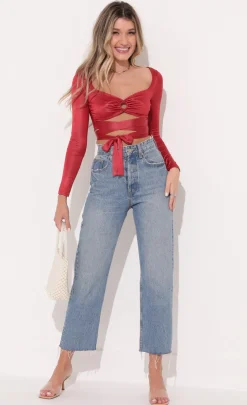 LUCY IN THE SKY Tops^Long Sleeve Sparkle Top In Red