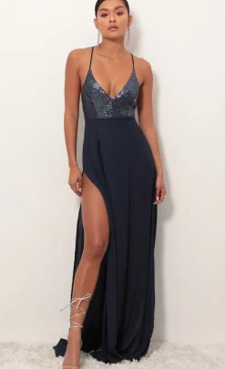 LUCY IN THE SKY Maxi Dresses^Matte Navy Sequin Maxi Dress
