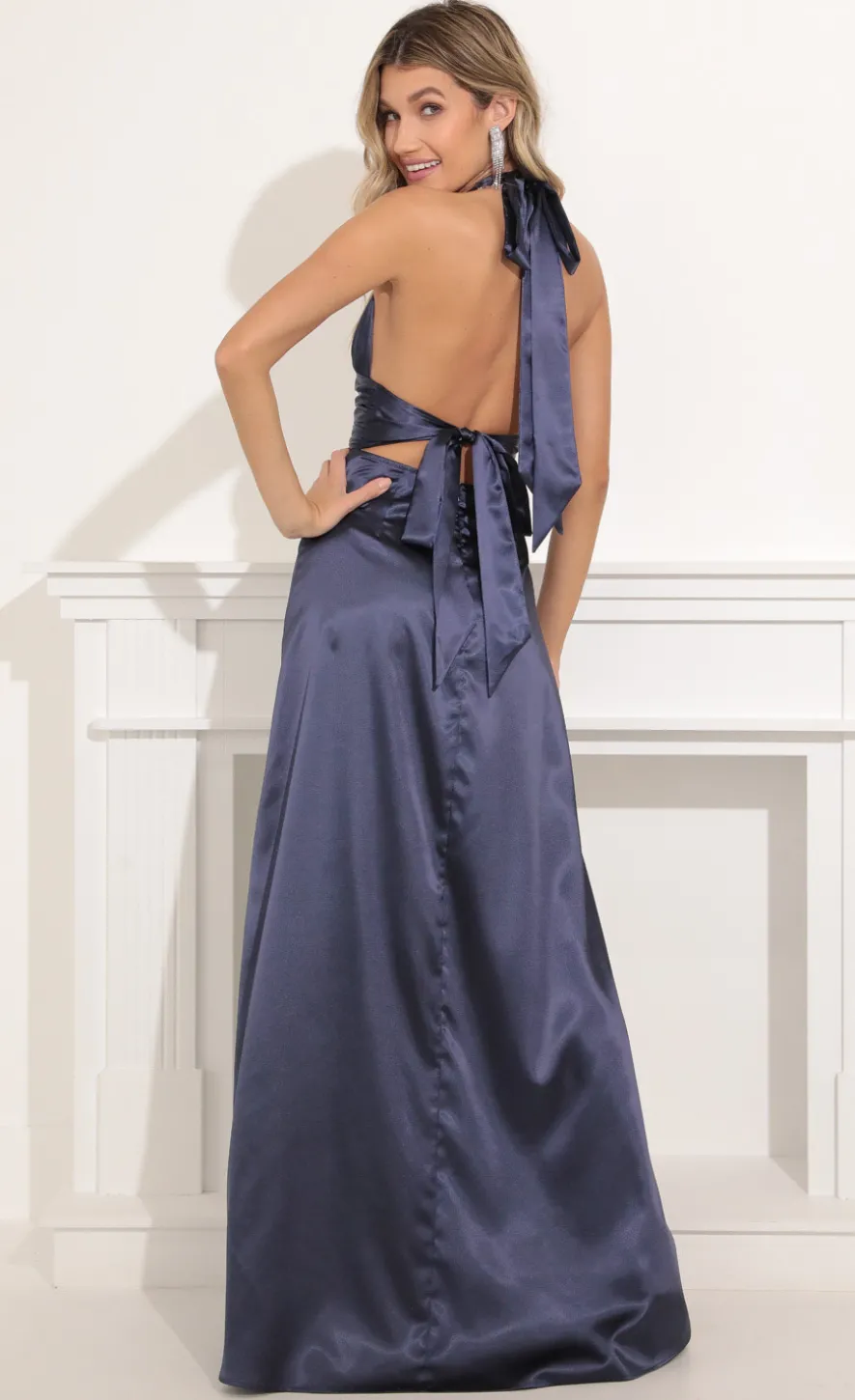 LUCY IN THE SKY Maxi Dresses^Maxi Satin Dress In Navy Blue