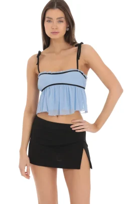 LUCY IN THE SKY Tops^Mesh Babydoll Top In Blue