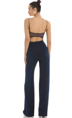 LUCY IN THE SKY Jumpsuits^Mesh Back Wide Leg Jumpsuit In Navy