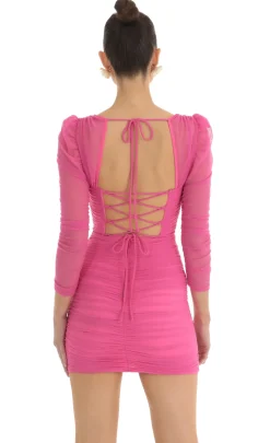 LUCY IN THE SKY Mini Dresses^Mesh Corset Dress In Pink