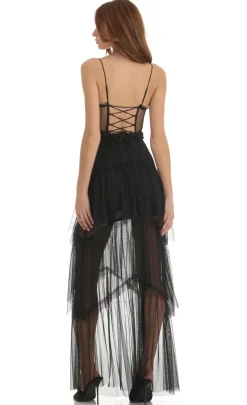 LUCY IN THE SKY Maxi Dresses^Mesh Corset Maxi Dress In Black