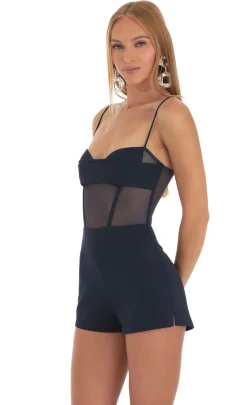LUCY IN THE SKY Rompers^Mesh Corset Romper In Navy