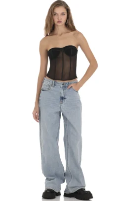 LUCY IN THE SKY Tops^Mesh Corset Strapless Top In Black