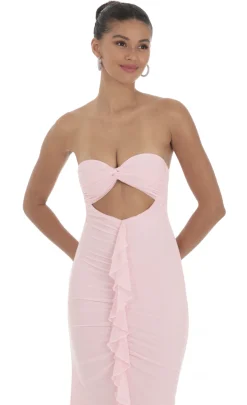 LUCY IN THE SKY Maxi Dresses^Mesh Cutout Ruffle Maxi Dress In Pink