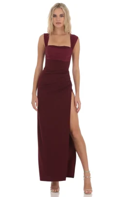 LUCY IN THE SKY Maxi Dresses^Mesh Draped Corset Maxi Dress In Burgundy