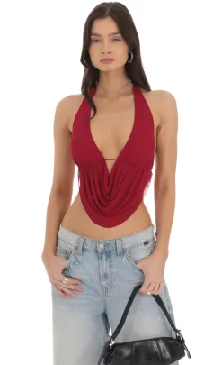 LUCY IN THE SKY Tops^Mesh Draped Halter Top In Red
