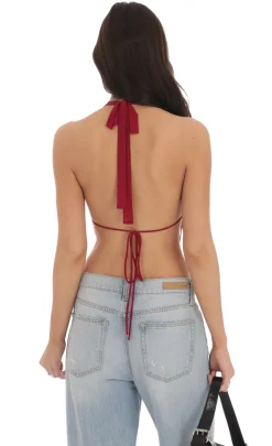 LUCY IN THE SKY Tops^Mesh Draped Halter Top In Red